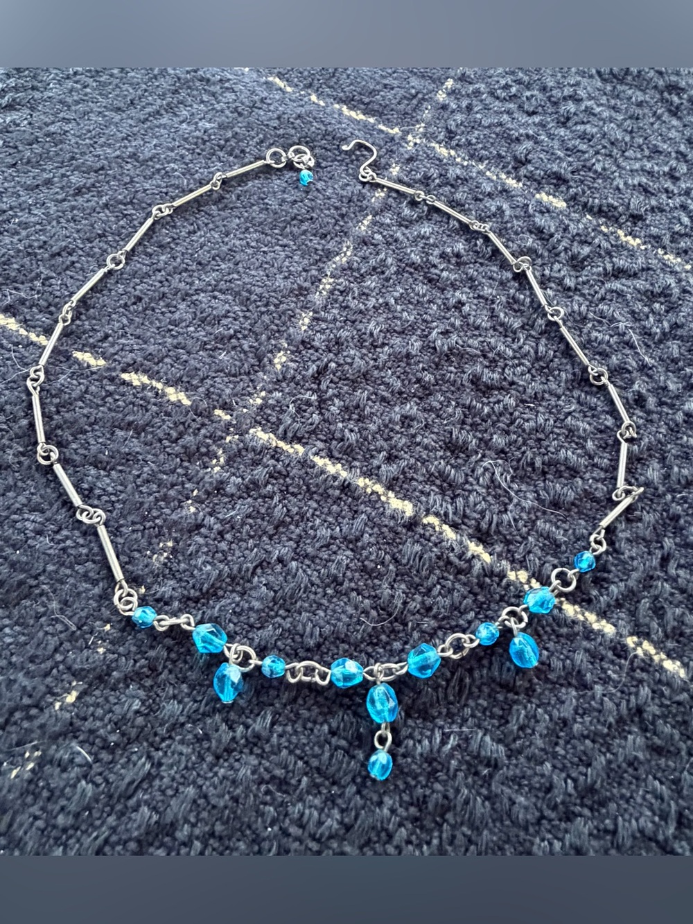 Wave Chain Link Necklace w/ Blue Beads